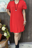 BQ15587 Red women dresses bubble short sleeve w/pearl accessory stitching w/two side pockets