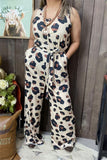 YMY15073 Leopard printed women's off shoulder vest romper jumpsuit w/waistband and pockets (AS8)