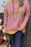 MY13394 Pink/yellow/turquoise leopard print long sleeve women sweater