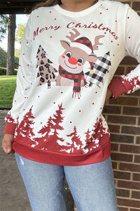 BQ15772 "Merry Christmas"words &Christmas holiday graphic multi color printed long sleeve women tops