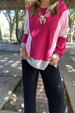 XCH15456 Block fuchsia/pink/white/gray solid color long sleeve front short back long w/two side slits w/front pocket women knitted blouse