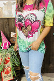 DLH13025 Colorful printed love hearts & leopard  short sleeve women top