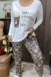 BQ15518 "That pumpkin spice life "graphic printed long sleeve top&leopard printed pants women pajamas sets