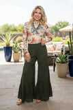 Western solid green wide leg women's boutique pant w/lace trim Southern Stitch XCH17317(GS8)