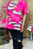 XCH15809 Zebra printed short sleeve women fuchsia tops