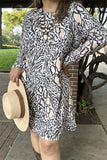 BQ15488 Multi color leopard printed w/side pockets long sleeve women dresses