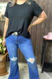 S011 Scratch hole on the knee blue straight w/bell bottom women jean/pants