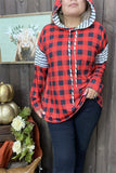 YMY9930 Black/White &red/black checked printed w/string long sleeve women hoodie top