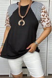 GJQ10064 Black/white plaid leopard short sleeve black color women top wholesale (DS10)