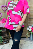 XCH15809 Zebra printed short sleeve women fuchsia tops