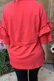 BQ15871 Short sleeve w/double ruffle&bronze stud women blouse
