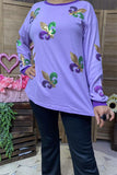 XCH15210 Green/purple/gold sequin floral printed long sleeve women blouse/tops