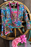 Cowgirl cactus printed girl bell sleeves blouse wholesale DLH1215-36