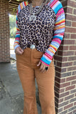 YMY9824 Leopard printed top w/serape multi color long raglan design sleeves women tops (DS8)