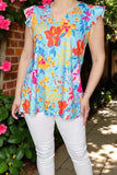 Wholesale summer Floral printed flutter sleeve women tops w/V-neckline GJQ15909