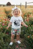 Western rodeo white top & shorts 2pc baby girls boutique sets 9160MZ A14S5
