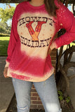 XCH13886 HOWDY HOLIDAYS printed  long sleeve women red top