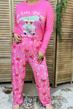 BQ15380"LET GET"graphic for Christmas festival top&pant hot pink pajama set for women