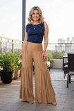Chic solid color tan tiered wide leg women's boutique pant Southern Stitch XCH17419 GS3