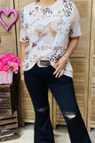 XCH14648 "A COWBOY" heart & arrow leopard printed short sleeve women top