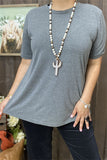 GJQ15569 Gray solid color short sleeve women tops