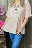 XCH15277-1 Pink sequin w/ruffle short sleeve women top(ES10)