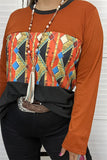 YMY9809 Rust Aztec color block printed long sleeve top for women SC12