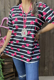 GJQ12561 Black/white striped & heart printed short sleeve women top