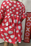 XCH14685 Light gray heart & red leopard printed short sleeve loose women dress