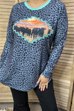 XCH14354 BULL,LEOPARD PRINTED LONG SLEEVE TOP (CS9)