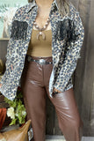 DLH13755 Leopard print rhinestone black tassel/fringe denim women coat/jacket