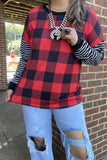 BQ15415 Red&black checked w/stripe printed long sleeve women tops with black solid cuff