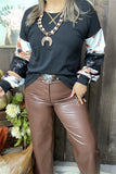 GJQ14402 Black cow prints & sequin long sleeves women tops w/cross line wholesale(DS3)