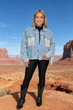 Long sleeve denim women coat with pocket & fringe DLH13702
