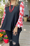 Plus size clothing suppliers Red floral printed 3/4 bell sleeve & black women tops XCH15463
