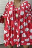 XCH14685 Light gray heart & red leopard printed short sleeve loose women dress