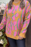 MY13394 Pink/yellow/turquoise leopard print long sleeve women sweater