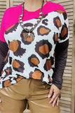 YMY14321 Fuchsia & brown & leopard print long sleeve women tops (DS3)