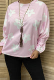 BQ15377 White floral printed baby pink background fabric long sleeve women loose blouse