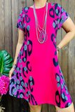 Black/turquoise fuchsia printed short sleeves for women dresses XCH14283