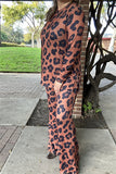 BQ15604 Black&brown leopard printed long sleeve top&pant 2pcs tan women set