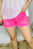 J152 Fuchsia women shorts w/scratch effect &side pockets