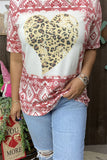 DLH12146  Leopard hearts&rust red Aztec printed short sleeve women tops