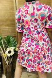 XCH15818 Teal&fuchsia multi color leopard printed short sleeve women loose dress