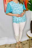 BQ15925 White leopard printed short bell sleeve w/mint lace women tops