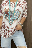 DLH12594 heart&brown leopard printed short sleeve women top