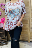 DLH12594 "Cattle & Chaos" Heart & brown leopard printed short sleeve women top