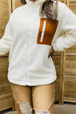 BQ13625 White Sherpa full-zip women jacket w/front brown pocket