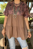 Women's clothing suppliers online floral printed & tan baby doll women blouse GJQ15652