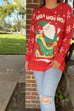 BQ15771 "HO!HO!HO!&Claus Santa printed for Christmas holiday long sleeve women red tops